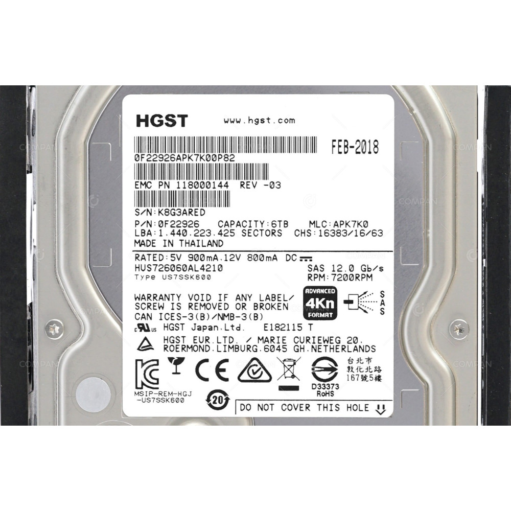 005052437 EMC HDD 6TB 7.2K SAS 12G 3.5" LFF 4KN FORMAT HOT-SWAP
